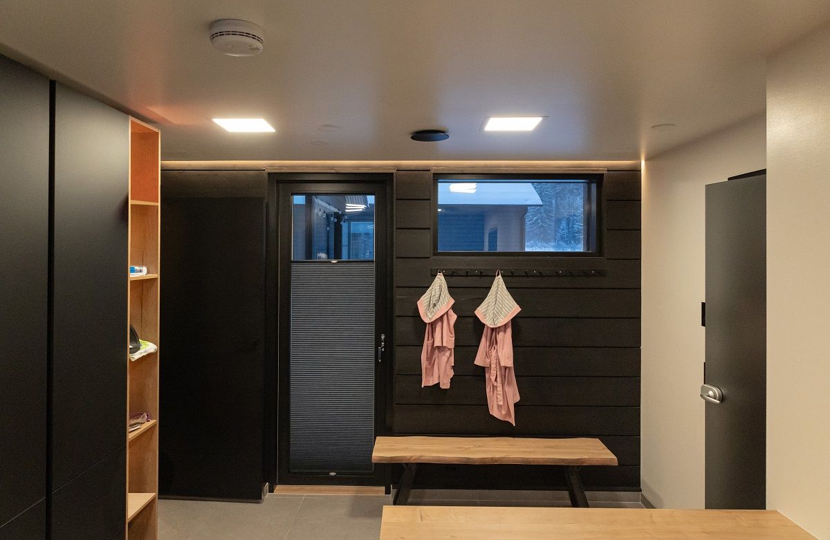 General lighting in a utility room with panels and an atmospheric addition of LED strip lighting